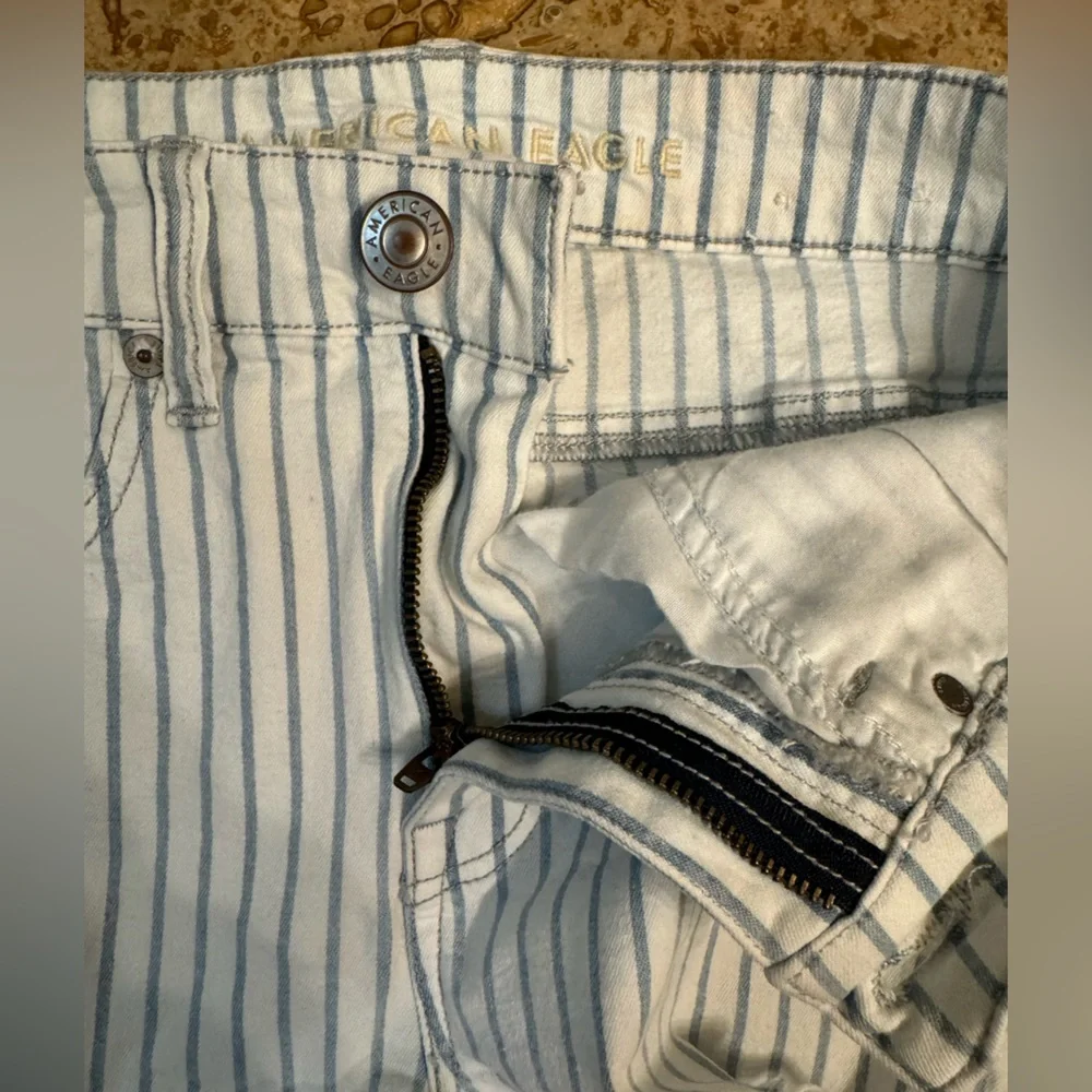 American Eagle High Waisted Striped Denim Short Short